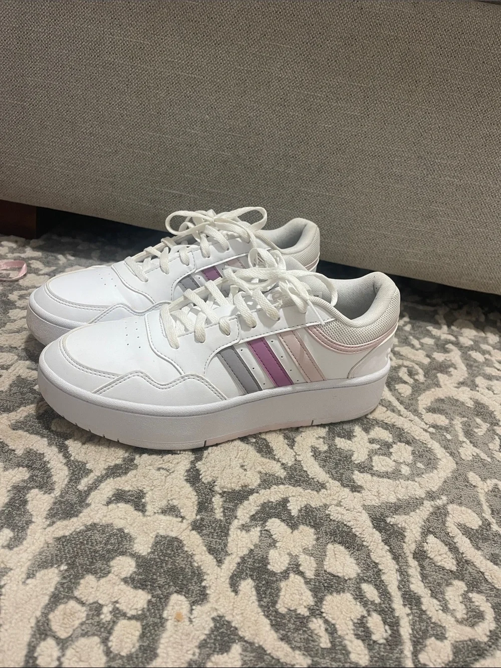 adidas White Sneakers with Pale Pink Trim